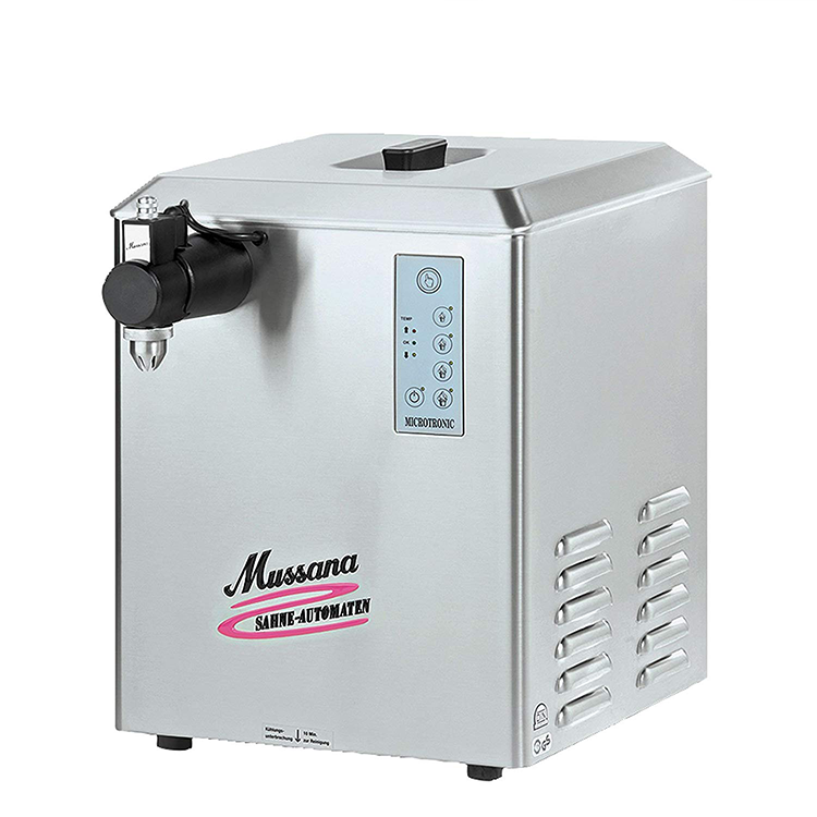 Mussana appareil à chantilly Grande Microtronic 12 LitresMussana, appareil à chantilly Grande Microtronic avec 12 Litres de crème chantilly.
Une machine à chantilly idéale pour les restaurateurs ou glaciers à fort débit dechantillyMussanaCrepiere-Automatique.frMussana appareil à chantilly Grande Microtronic 12 Litres